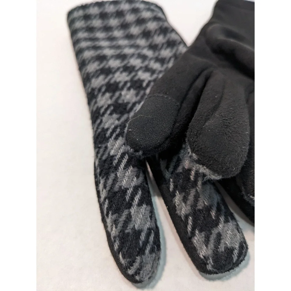 Crane Women's Gloves Touchscreen Houndstooth Gloves Classic Black & Gray sz L - Picture 4 of 9
